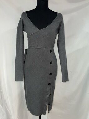 bebe Charcoal Wrap-Front Button Midi Dress
